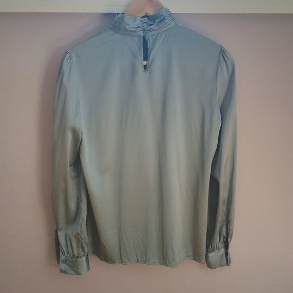 LILY SILK blue turtleneck blouse 90% silk size XS - Picture 6 of 9